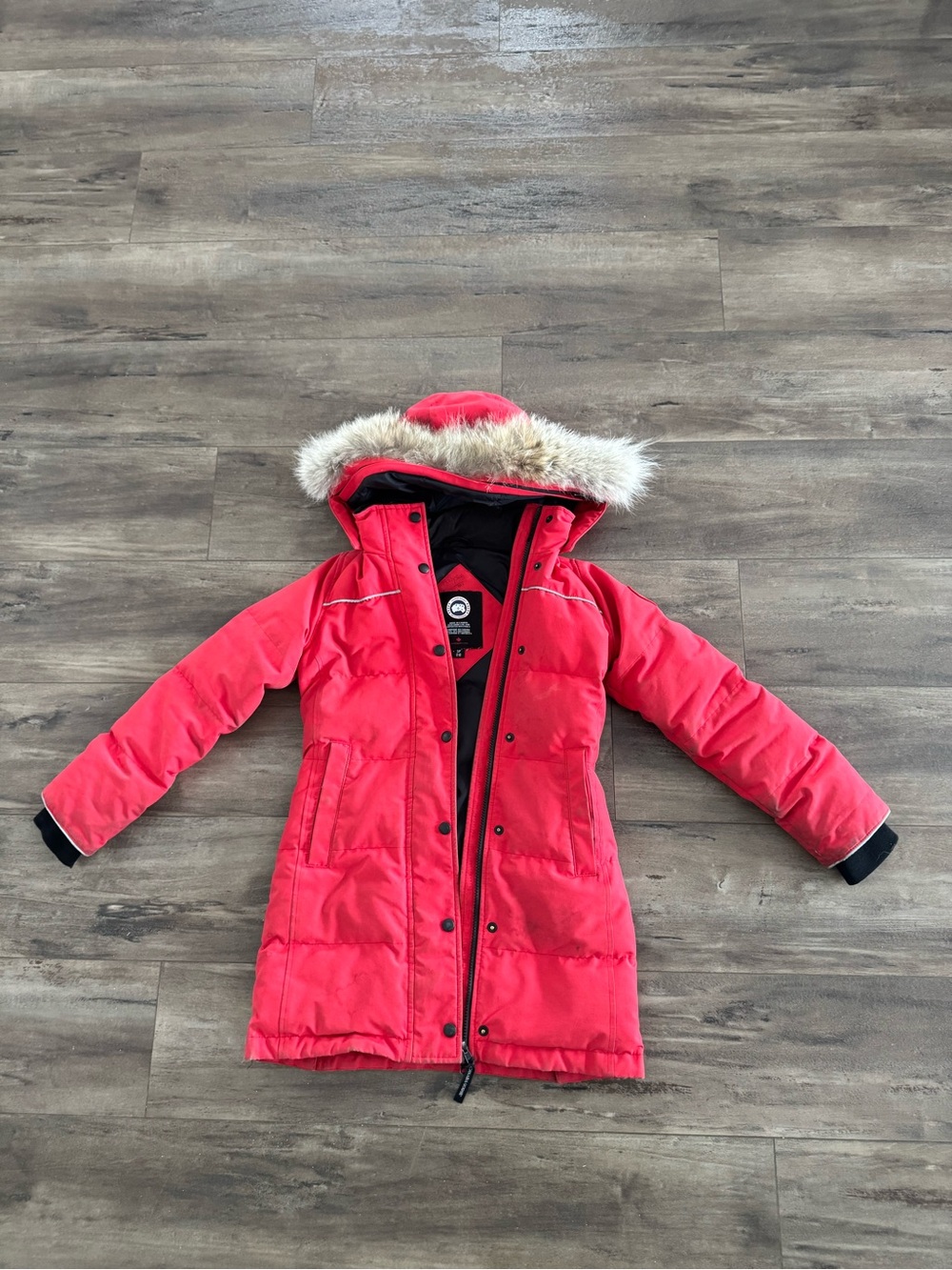 Canada Goose Kids Red Parka Jacket with Fur-Trim Hood